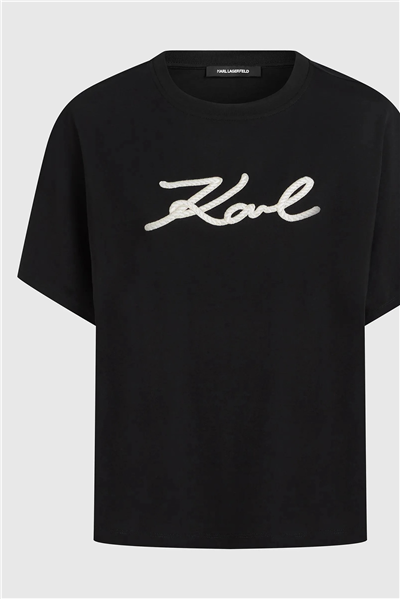Karl Lagerfeld Rope Logo T-Shirt Kadın Bisiklet Yaka T-Shirt Siyah