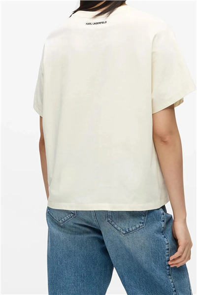 Karl Lagerfeld Rope Logo T-Shirt Kadın Bisiklet Yaka T-Shirt Krem