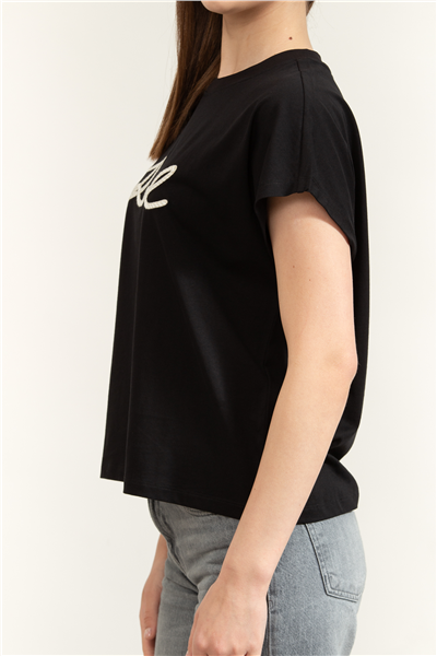 Karl Lagerfeld Rope Logo T-Shirt Kadın Bisiklet Yaka T-Shirt Siyah