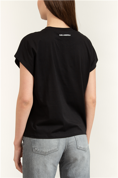 Karl Lagerfeld Rope Logo T-Shirt Kadın Bisiklet Yaka T-Shirt Siyah