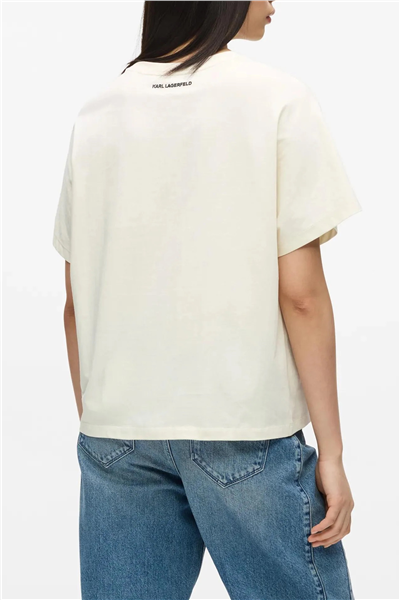 Karl Lagerfeld Rope Logo T-Shirt Kadın Bisiklet Yaka T-Shirt Krem
