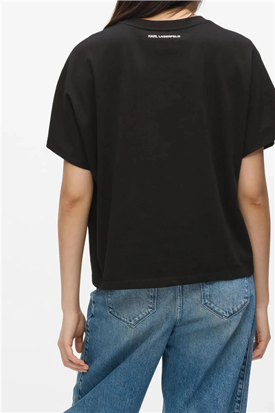 Karl Lagerfeld Rope Logo T-Shirt Kadın Bisiklet Yaka T-Shirt Siyah