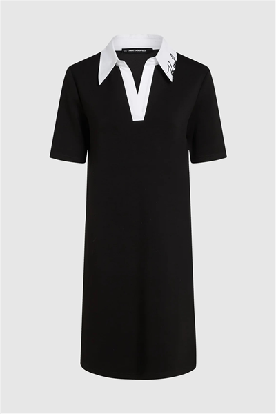 Karl Lagerfeld Signature Collar Kadın T-Shirt Elbise Siyah