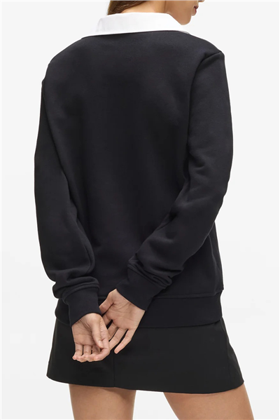 Karl Lagerfeld Signature Collar Kadın V Yaka Sweatshirt Siyah