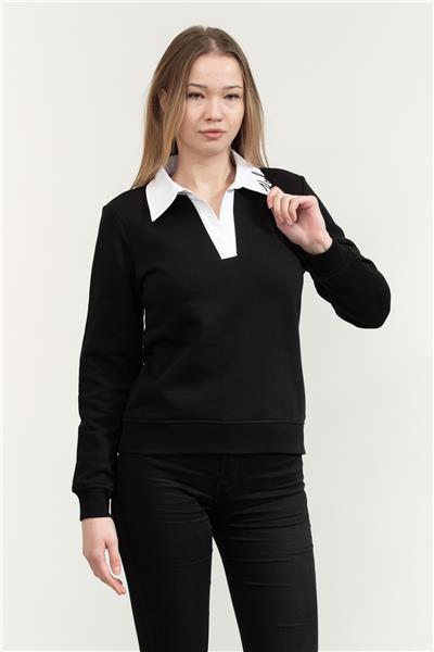 Karl Lagerfeld Signature Collar Kadın V Yaka Sweatshirt