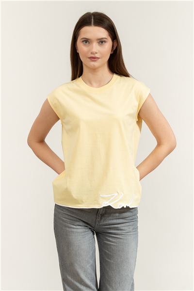 Karl Lagerfeld Signature Hem Tank Top Kadın Bisiklet Yaka T-Shirt