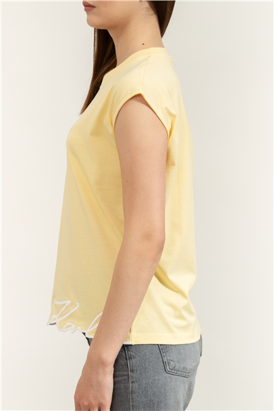 Karl Lagerfeld Signature Hem Tank Top Kadın Bisiklet Yaka T-Shirt