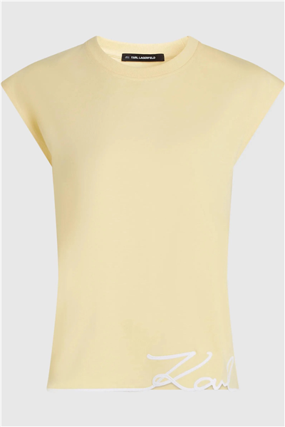 Karl Lagerfeld Signature Hem Tank Top Kadın Bisiklet Yaka T-Shirt
