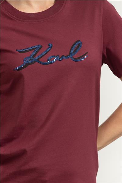 Karl Lagerfeld Signature Sequins Kadın Bisiklet Yaka T-Shirt