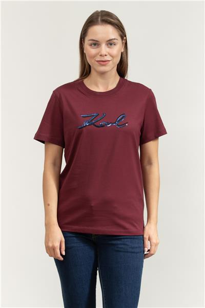 Karl Lagerfeld Signature Sequins Kadın Bisiklet Yaka T-Shirt