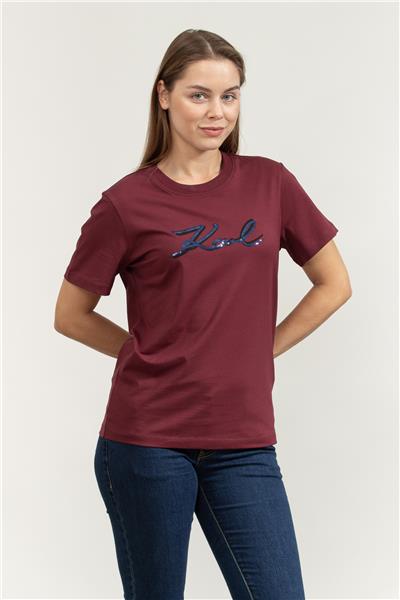 Karl Lagerfeld Signature Sequins Kadın Bisiklet Yaka T-Shirt