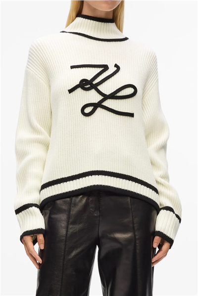 Karl Lagerfeld Soutache Autograph Kadın Triko Beyaz
