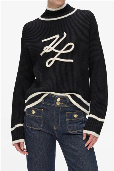 Karl Lagerfeld Soutache Autograph Kadın Triko Siyah