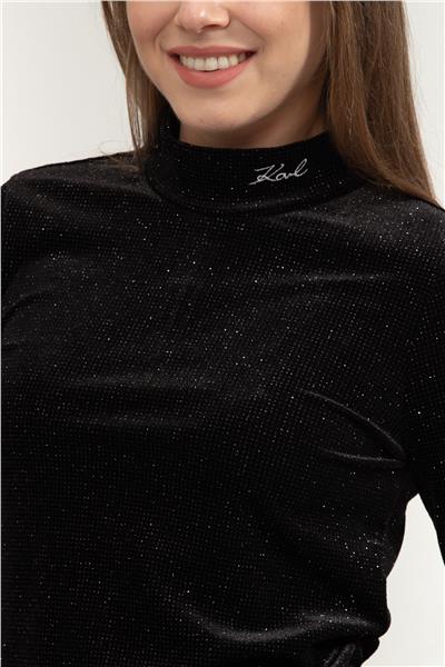 Karl Lagerfeld Sparkle Velvet Kadın Uzun Kollu T-Shirt