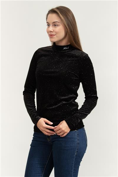 Karl Lagerfeld Sparkle Velvet Kadın Uzun Kollu T-Shirt