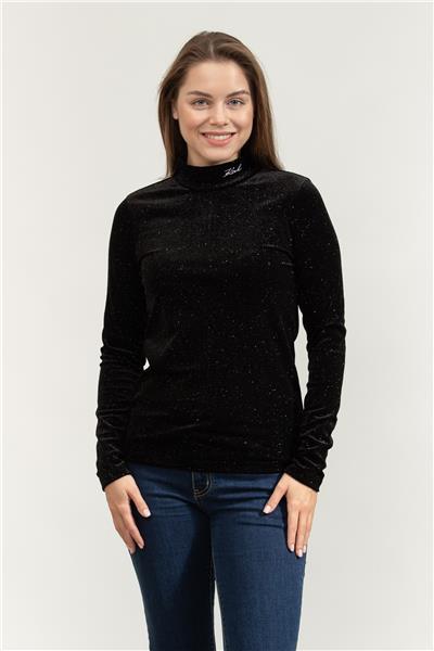 Karl Lagerfeld Sparkle Velvet Kadın Uzun Kollu T-Shirt