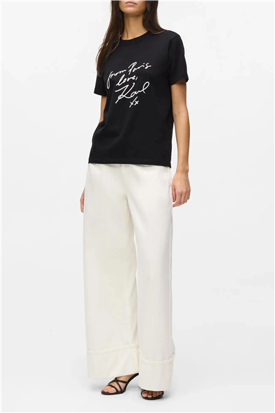 Karl Lagerfeld With Love T-Shirt Kadın Bisiklet Yaka T-Shirt Siyah