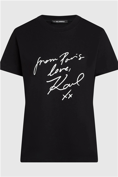 Karl Lagerfeld With Love T-Shirt Kadın Bisiklet Yaka T-Shirt Siyah