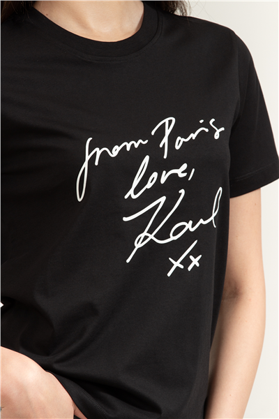 Karl Lagerfeld With Love T-Shirt Kadın Bisiklet Yaka T-Shirt Siyah