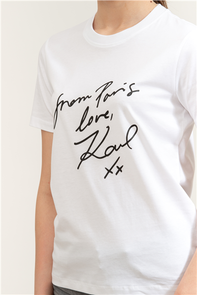 Karl Lagerfeld With Love T-Shirt Kadın Bisiklet Yaka T-Shirt Beyaz