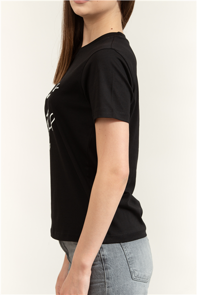 Karl Lagerfeld With Love T-Shirt Kadın Bisiklet Yaka T-Shirt Siyah