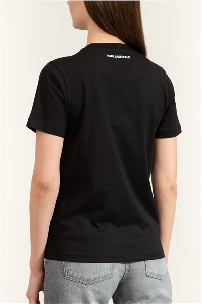 Karl Lagerfeld With Love T-Shirt Kadın Bisiklet Yaka T-Shirt Siyah