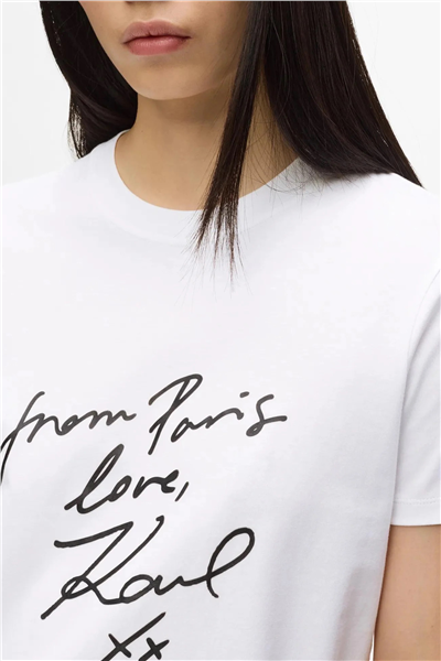 Karl Lagerfeld With Love T-Shirt Kadın Bisiklet Yaka T-Shirt Beyaz