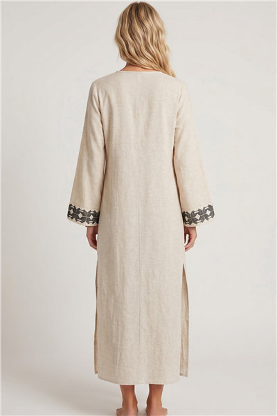 Lalamia Kadın Kenevir Keten Kaftan Ekru