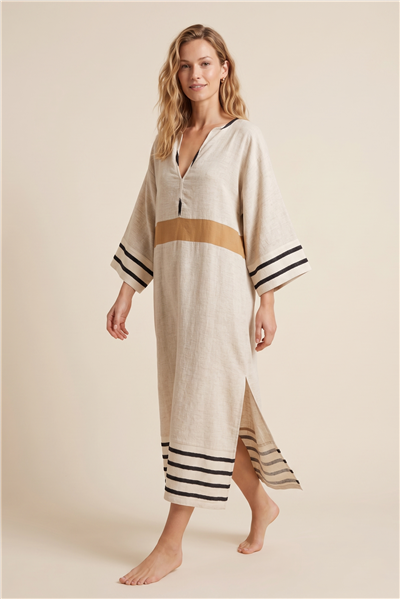 Lalamia Kadın Kenevir Keten Kaftan Ekru