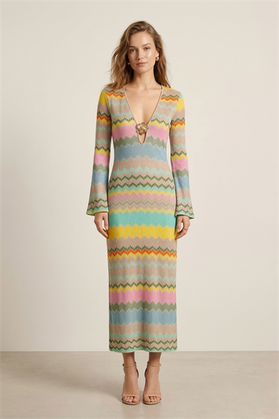 Lalamia Kadın Missoni Renkli Aksesuarlı Elbise