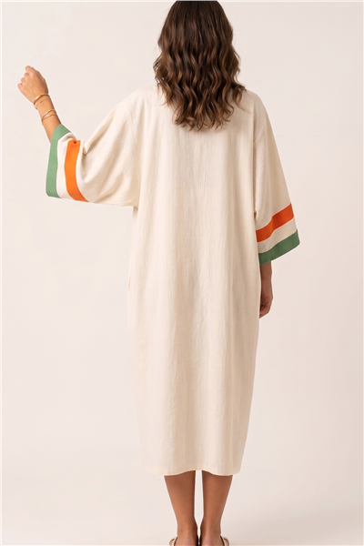 Lalamia Kadın Pamuk Keten Kaftan Ekru