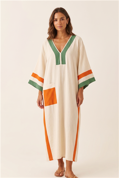 Lalamia Kadın Pamuk Keten Kaftan Ekru
