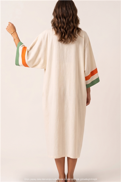 Lalamia Kadın Pamuk Keten Kaftan Ekru
