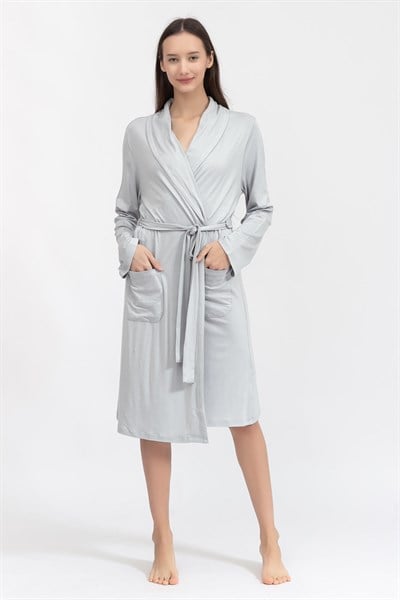 Linclalor Shawl Collar Kadın Sabahlık Gri