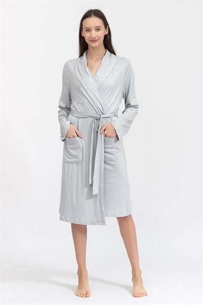 Linclalor Shawl Collar Kadın Sabahlık Gri