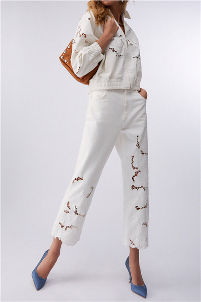 Liu Jo Bomber Denim Embroidery Kadın Kot Mont Beyaz