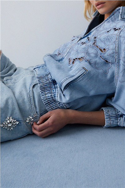 Liu Jo Bomber Denim Embroidery Kadın Kot Mont Mavi