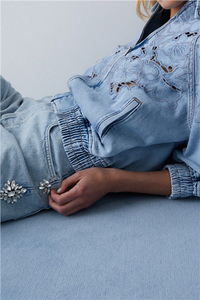 Liu Jo Bomber Denim Embroidery Kadın Kot Mont Mavi