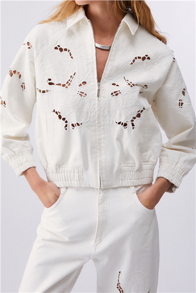Liu Jo Bomber Denim Embroidery Kadın Kot Mont Beyaz