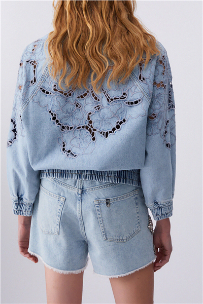Liu Jo Bomber Denim Embroidery Kadın Kot Mont Mavi