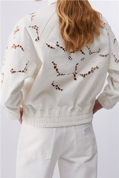 Liu Jo Bomber Denim Embroidery Kadın Kot Mont Beyaz