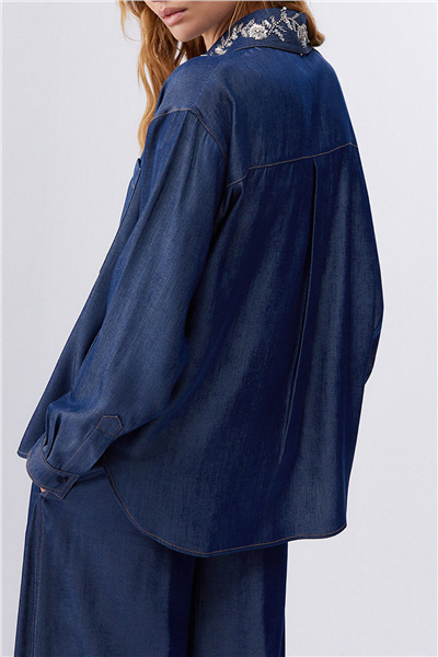 Liu Jo Camicia Denim Chambray Kadın Kot Gömlek Çok Renkli