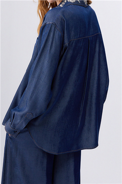 Liu Jo Camicia Denim Chambray Kadın Kot Gömlek Çok Renkli