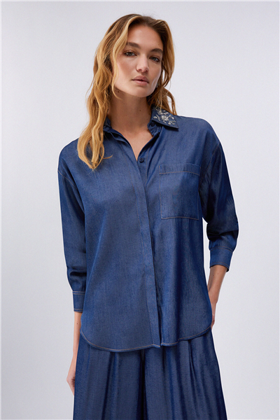 Liu Jo Camicia Denim Chambray Kadın Kot Gömlek Çok Renkli