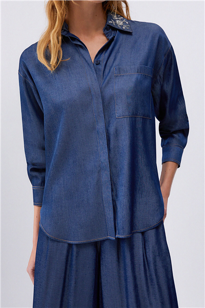 Liu Jo Camicia Denim Chambray Kadın Kot Gömlek Çok Renkli
