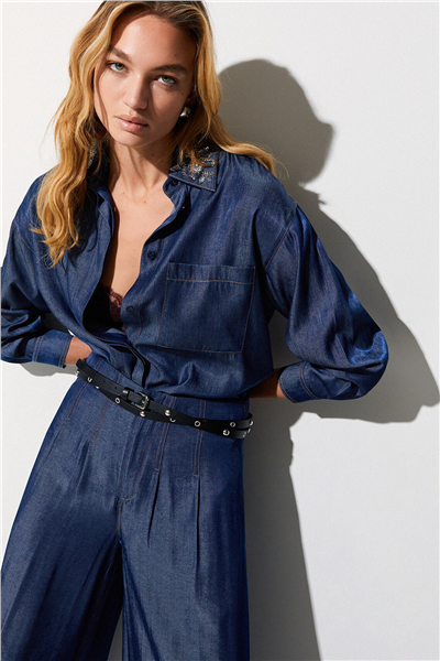 Liu Jo Camicia Denim Chambray Kadın Kot Gömlek Çok Renkli