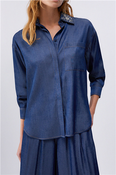 Liu Jo Camicia Denim Chambray Kadın Kot Gömlek Çok Renkli