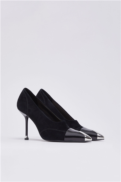 Liu Jo Demi 16 - Decollete Kid Suede/Box Spread Black Kadın Topuklu Ayakkabı Siyah