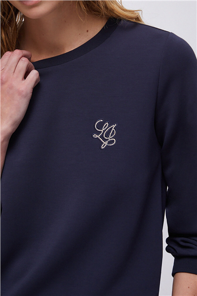Liu Jo Ecs Felpa Chiusa Kadın Bisiklet Yaka Sweatshirt Mavi