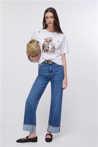 Liu Jo Ecs T-Shirt Moda M/C Kadın Bisiklet Yaka T-Shirt